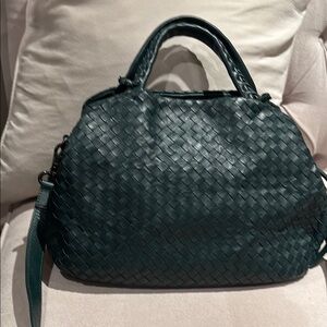 Woven Leather Shoulder Bag - Deep Teal